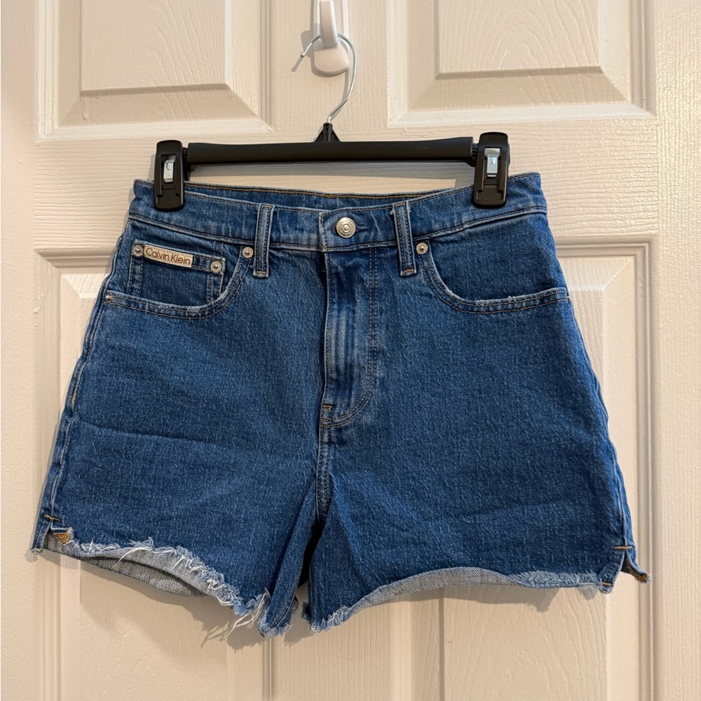 Calvin Klein Blue Frayed Denim Cutoff Shorts